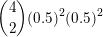 \small \binom{4}{2}(0.5)^{2}(0.5)^{2}