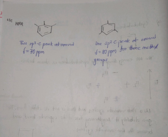 - 13 HORT 136 NMR Two sp3-e peak at around f=70ppm One spucpeak at around &= 80 ppm for three methyl solod acolo s obitudalon