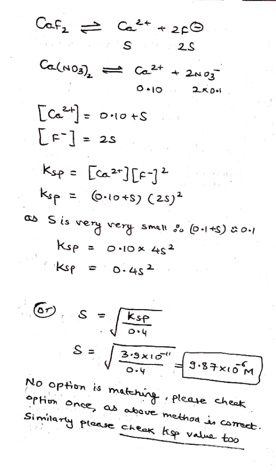 Cafe & Ca 2+ + 26 11 S 25 Ca(NO3), = Ca2+ + 2003- 0.10.2 001 [Ca2+] = 0oots [F-] = 28 Ksp = [ca2+][F-32 Ksp = 0.10+5) (25) as