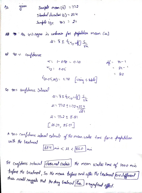 p> given Sample mean (1) = 772 Standard Swallow (5) - 23.4 Sample size AS AS (o signa is unknown for population mean cul U= *