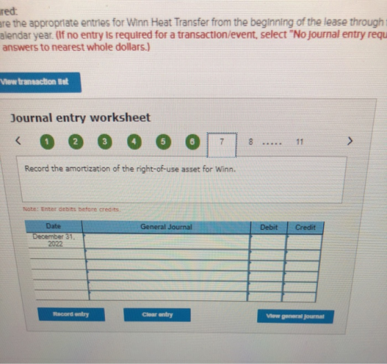 red: are the appropriate entries for Winn Heat Transfer from the beginning of the lease through alendar year. (If no entry is