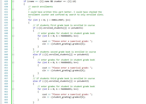 if (cnamec[i].name && cnumberc[i].id) 428 429 430 431 E 432 433 434 435 436 437 438 439 440 441 442 443 // search enrollments