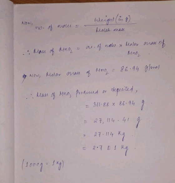 NOW, no. of mores - - - Weight (in g) Molar mass .: Mass of ding = no. of modes & Molas mass of Mno, to g/mol of Now, Molar m