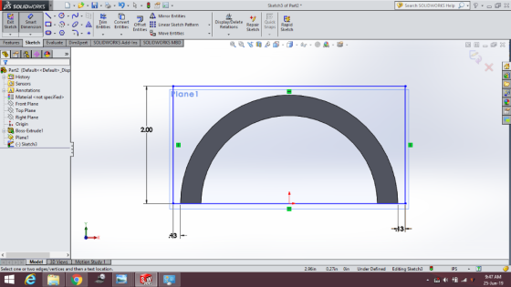 S SOLIDWORKS Sketch3 of Part2 Search SOLIDWORKS Help ?- X A Mirror Entities +/ Display/Delete Relations Ouick Exit Trim -AEnt
