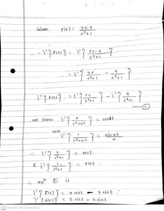 Given F(5) = 25-3 s?) - 743,F68) 3 = 1?_ 3 25 1 2 3 sem s2+1 52+1 I! 225 52+1 3 52+1 know i} 2 = cosat 52792 aind - ? caz ?