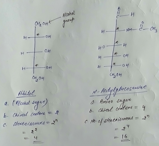 _ H Alcohol group & Nr- & -coin -NH- Сң, он Hon HOH HOVH 4 X OH H 1* OH CH, OH CH₂OH 1 Ribitol a. ( Alcohol sugar) b. Chircal