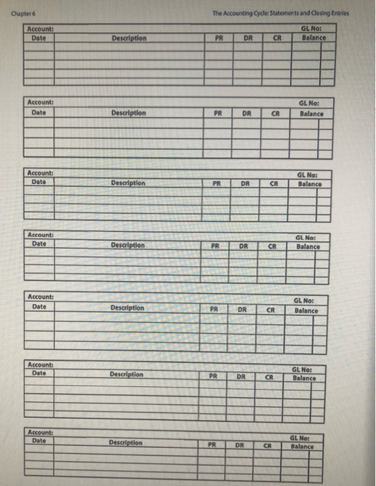 Chapter The Accounting Cycle: Statements and Closing Entries Account: Date GL No: Balance Description PR DR CR Account: Date