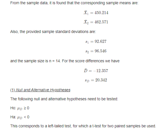 From the sample data, it is found that the corresponding sample means are: X = 450.214 X9 = 462.571 Also, the provided sample