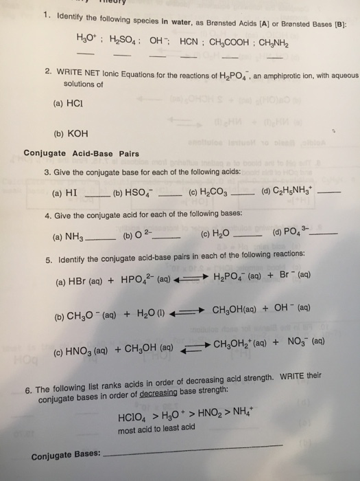 Identify the following species in water, as Bronst
