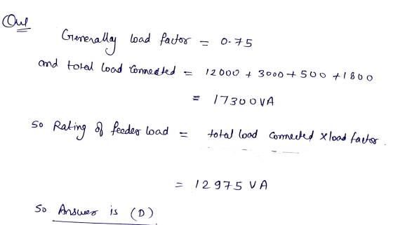Oue Genera enalley load factor 0-75 and total load Comested 12000 + 3000+500 + 1800 17300VA so Rating of feodes load - total