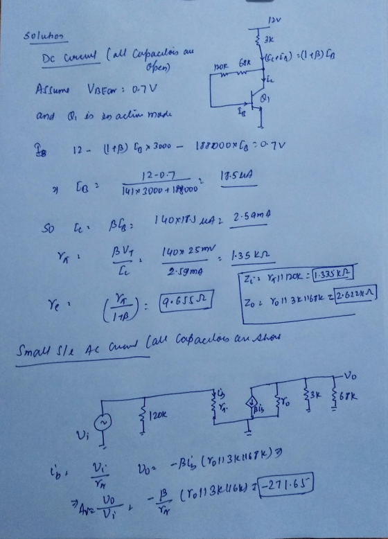 12V 3k Goluhon Dc corrus (all Capacilois an open) Assume VB For: 0.7V Bor 60x Flirin) :(118) En www . Q and Qi is in aclin mo