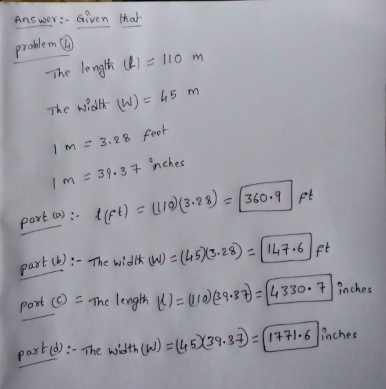 ns wer:- Given that roble m The length UL)=110 m I rn=3.28 feet Im39.3nches axt (b) 6 nches