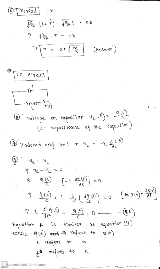 Period 7 (t + t) - Vik • 2 1 > K T = 20 m => [T Ta 21] m. R (Answer) Le Circuit AE man 6 Cr 16 @ voltage on capacitor. We (t)