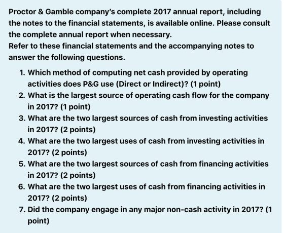 Proctor & Gamble companys complete 2017 annual report, including the notes to the financial statements, is available online.