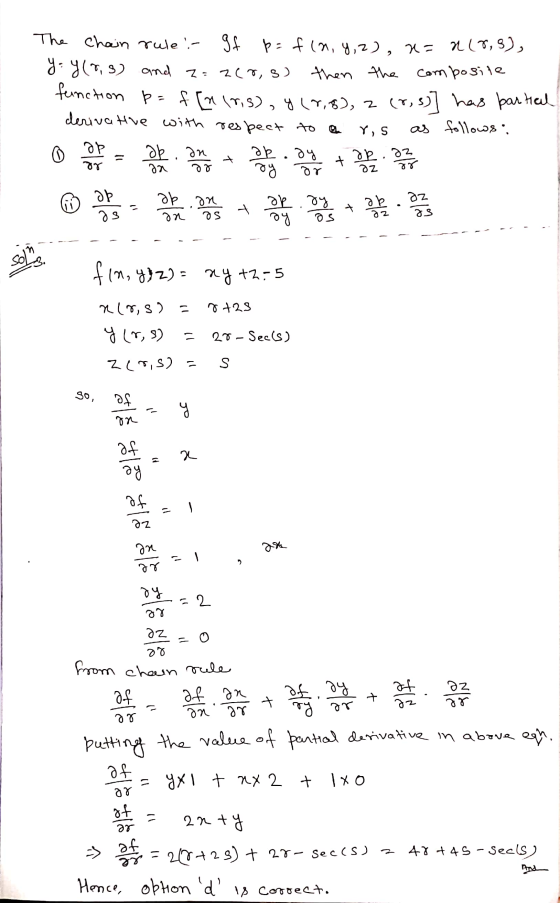 The Chain rule: If p= f(0, 9,2), n=2(8,8), y = y(8,8) and a=2688) then the composite function p= f [n 17,s), y(0,8), 2 barted