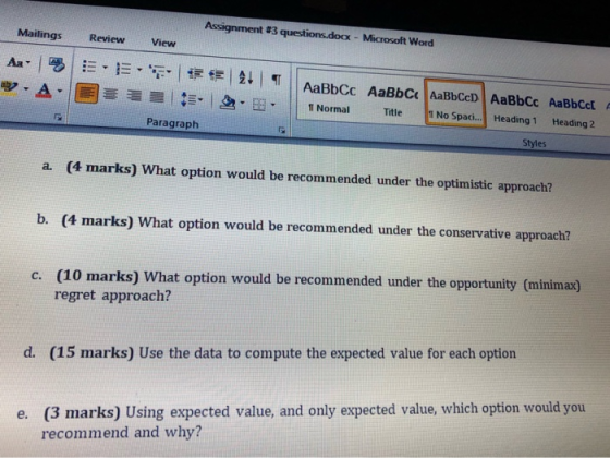Mailings Assignment 03 questions.docx - Microsoft Word Review View Aa EEEEE211 AaBbcc AaBbcc AaBbCD AaBbcc AaBbc 1 Normal Ti
