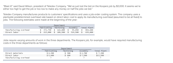 Blast it! said David Wilson, president of Teledex Company. Weve just lost the bid on the Koopers job by $3,000. It seems