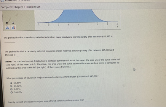 Complete: Chapter 6 Problem Set The probability that a randomly selected education major received a starting salary offer les