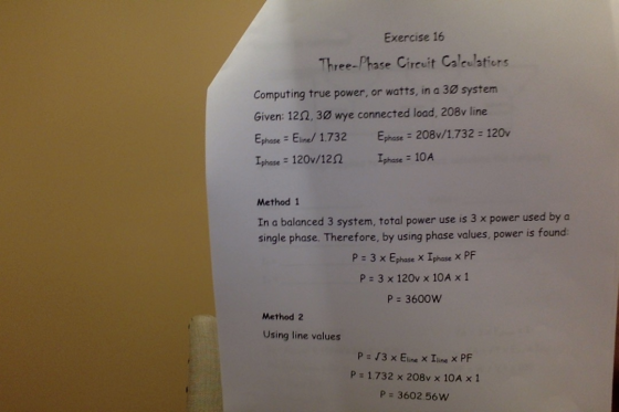 Exercise 16 Three-Phase Circuit Calculators Computing true power, or watts, in a 3 system Given: 1212,3% wye connected load,