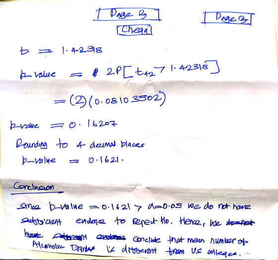 T Page & I I Page 2 Cheaa t = 1.42318 In value = 82P [tag] 1.42318] = (2) 10.08103502) b-value =0.16207 Rounding to a deumal