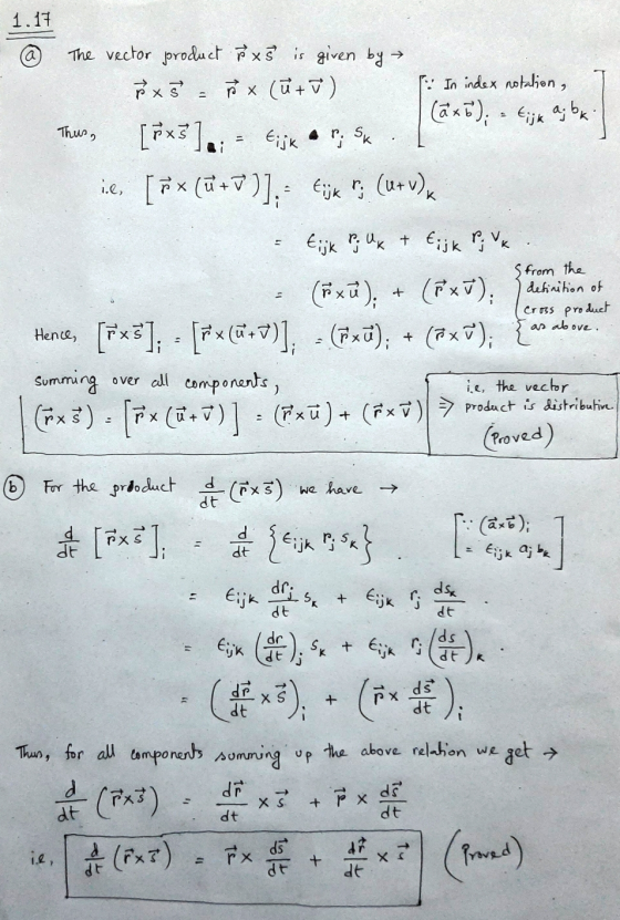 1.17 * The vector product rx Š is given by ñ x 5 . ñ x ū+ ū) : In index notalion, 1 I Caxo); = t;jk a; bk Thus, [ex ] = tijk