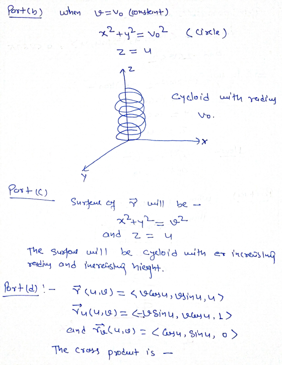 Part(b) when v=vo (constent) 2 x² + y2=v0? (circle) z = u Z Cycloid with rading vo. 3x X у part (C) be Z 니 Surfeul of ? will