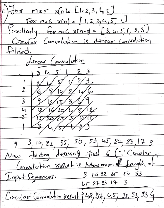 For nes xols [1, 2, 3, 4, 5) / Sex az, xn) - L2, 43, Dimillarly for n= 6 xlm.8s [3, 4, 5, 1, 2, 3) - Circular Convolution is