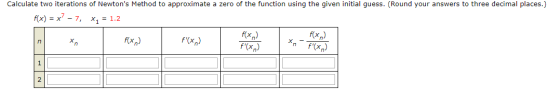 Calculate two iterations of Newtons Method to approximate a zero of the function using the given initial guess. (Round your