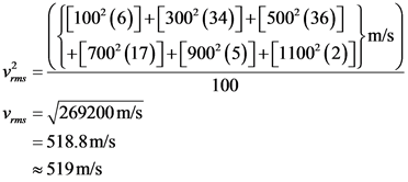 ([10(6)]+[300 (34)]+[s00 (36)]
700 (17)]+[900 (5)]+[10 (2)]/
m/s
rms
100
= /269200 m/s
=518.8m/s
519m/s

