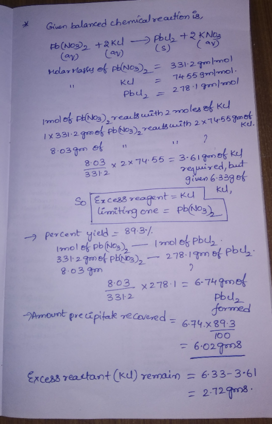 Giuan balanced chemicalreactien i3 Pbus +2 KNos Cav s) +2 Kd Can) t (Nos) (ay rdar Masty ef ptNos 331 2 9mmol 74 55 9mlmol Kd