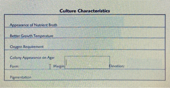 Culture Characteristics Appearance of Nutrient Broth Better Growth Temperature Oxygen Requirement Colony Appearance on on Aga