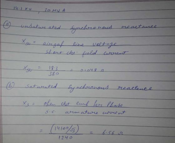 19:) ко 3о му е ho wasatur ated Synchronous reactrice X su = airgaf line voltage Short chat field current @ Satwiated Synchro