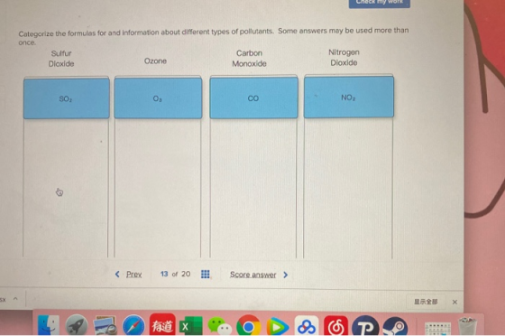 neck my woTR Categorize the formulas for and information about different types of pollutants. Some answers may be used more t