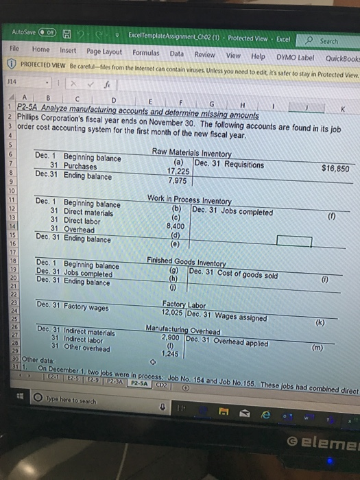 AutoSave CH 2 ExcelTemplateAssignment CO2 (1) - Protected View Excel Search File Home Insert Page Layout Formulas Data Review