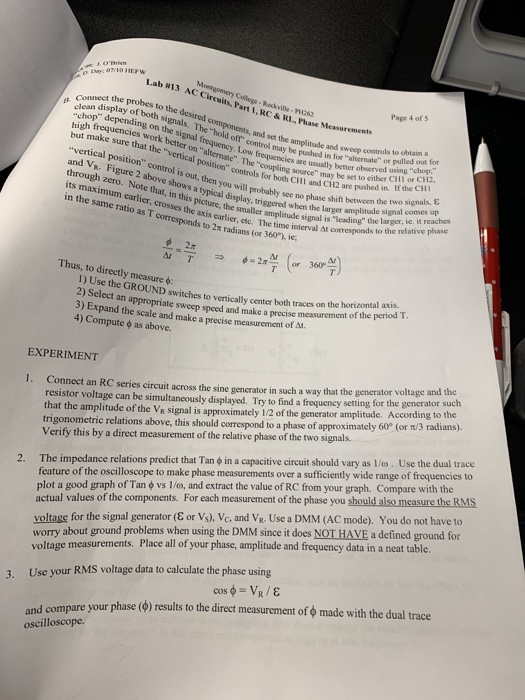 NOVO HEW Montgomery College - Rockville- Lab #13 AC Cirewits, Part 1. BC & RL, Pave Meanu Connect the Page 4 of 5 at the prob