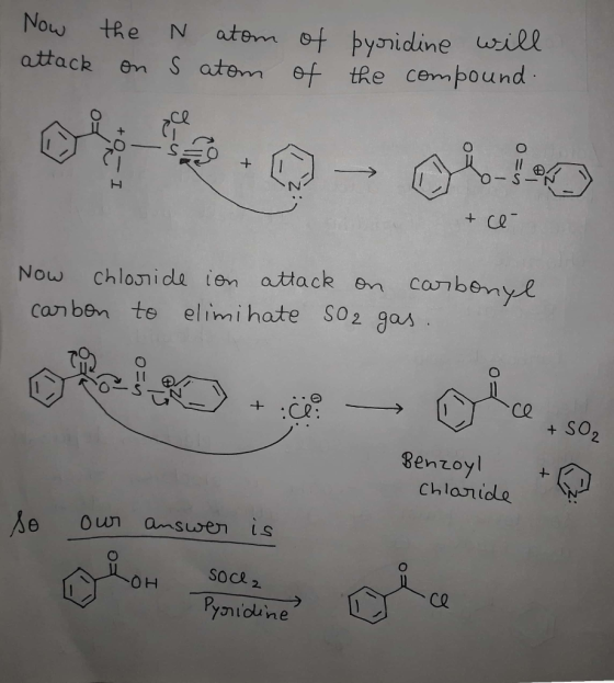 Now attack the on N atom s atom of þyridine will of the compound. uzo + ce- Now chloride ion attack on carbon to elimi hate S