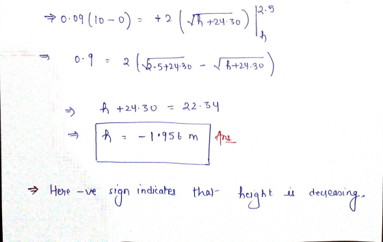 & 12.5 70.09(10-0) - + 2 ( th +24:30 0.9 11 2 2 (52-5424.30 √6 +24.30 h +24.30 22:39 ñ h -1.956 m Ans. T * Here -ve indicates