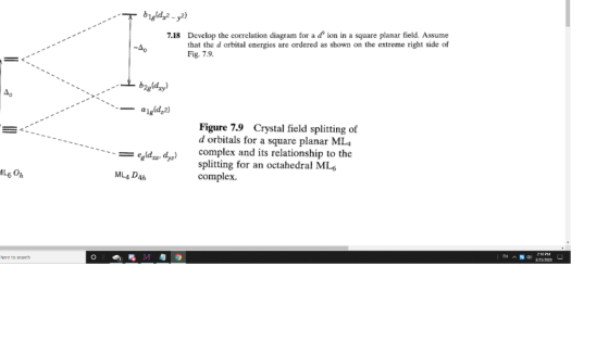 T bigld,? - g2) 7.18 Develop the correlation diagram for a dion in a square planar field. Assume that the d orbital energies