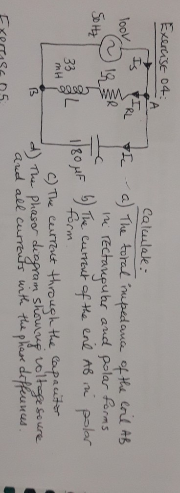 Exercise 04: Tool Solte calcular: TI - a) The total impedance of the core AB in rectangular and polar forms IuF 6 The current