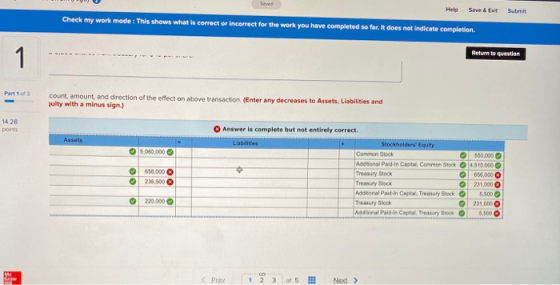 Helo Save & Ext Submit Check my work mode: This shows what is correct or incorrect for the work you have completed so far. It