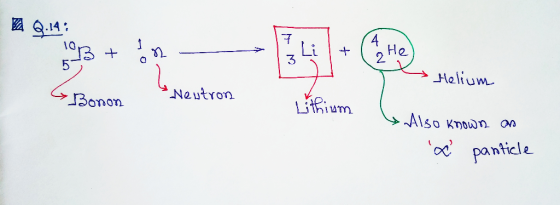 Q.14; 10B + Lor - He ور e Helium GBoron * Neutron Lithium & Also known as x particle