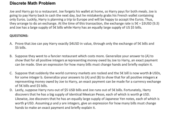 Discrete Math Problem Joe And Harry Go To A Restaurant Joe Forgets His Wallet At Home 