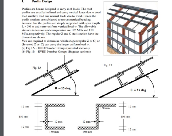1. Purlin Design Purlins are beams designed to carry roof loads. The roof purlins are usually inclined and carry vertical loa