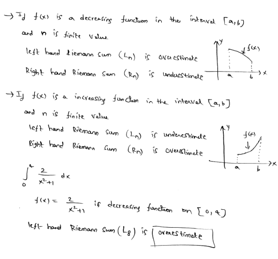 function in the interval [a, b] Id f(x) is a decreasing and n is finite value left hand fiemann Sun (hol is ovaestimate (Ro)