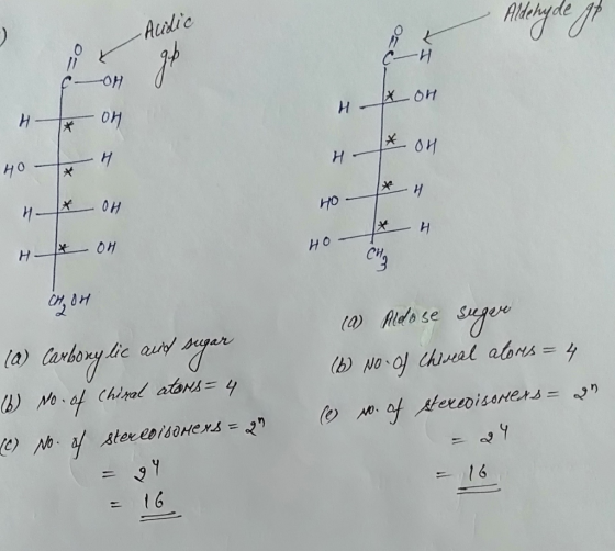 Aldehyde af -Acidic OH I 애 H- 01 40 + * on ht 4 H oH x Chy Con (a) carbonylic and sugar (9) Midose suger (6 No. of Chineal at