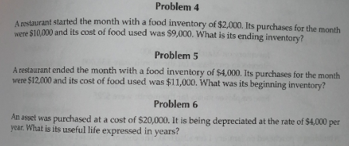 Problem 4 ant started the month with a food inventory of $2,000. Its purchases for the month were $10,000 and its cost of foo