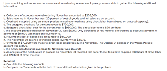 Upon examining various source documents and interviewing several employees, you were able to gather the following additional