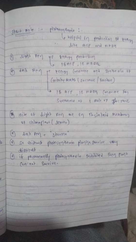 shart Note : photowenthers :- 6 helpful in like Arp production of energy and NADH o light Ren dok Ryn of knergy production 6