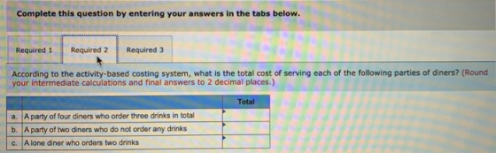 Complete this question by entering your answers in the tabs below. Required 1 Required 2 Required 3 According to the activity