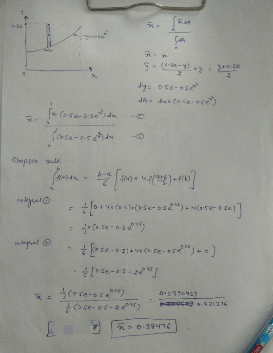 0.5e A poset Sada SIA А ñ= n ty 0 co.se-y) y+o.se 2 dy= o.se-o.se dA= dax (o.se-o-sen) Sa. Co-se-o-sendu x= 6 Scoise-0.5 en a